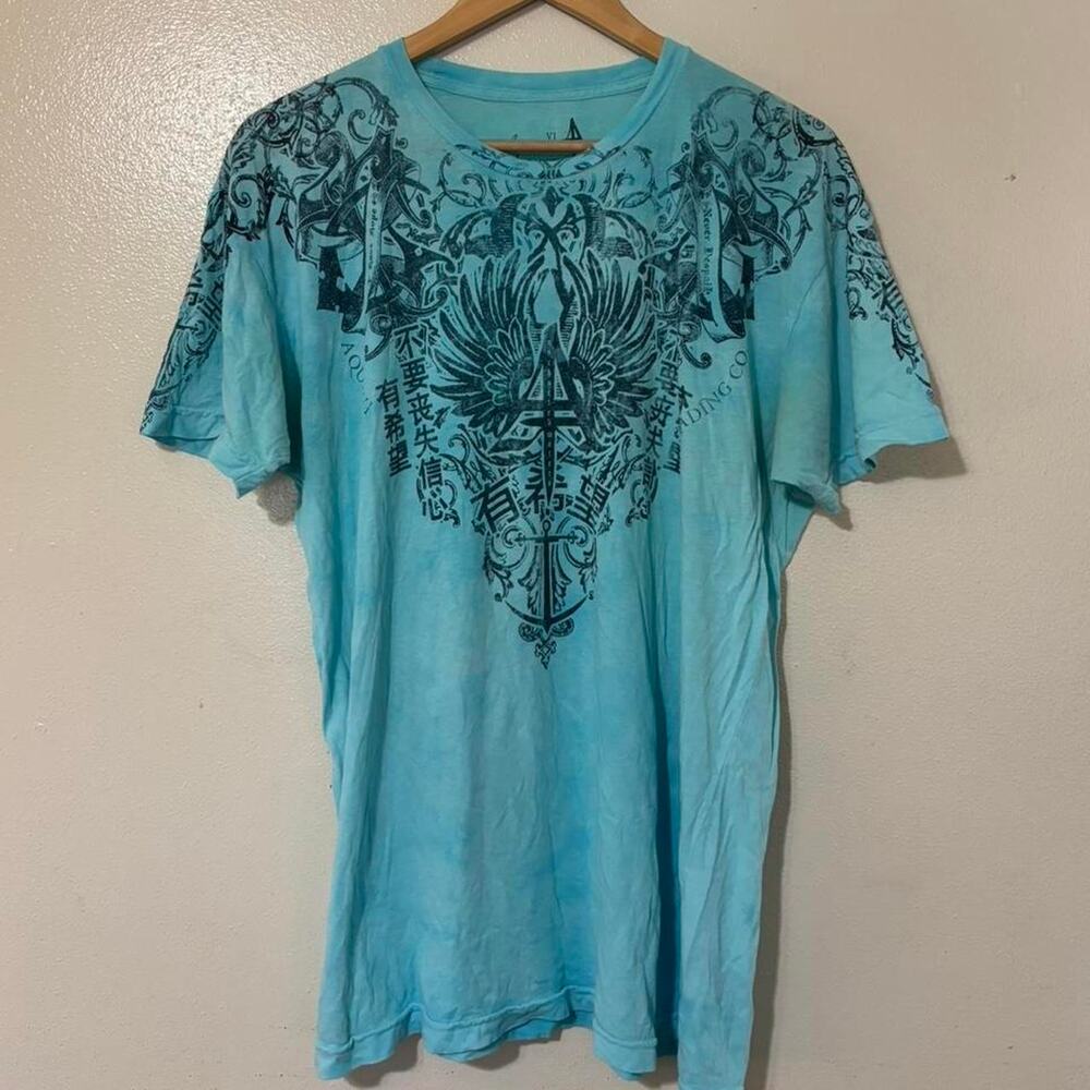 Vintage Y2K Aqua VI Affliction Style Wrap Around Print Graphic Grunge T-Shirt